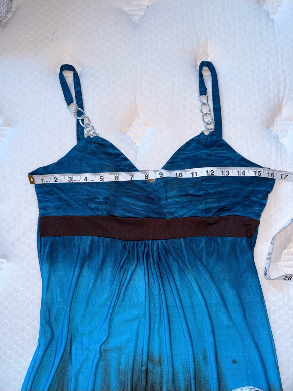 89. Blue Ombre Spaghetti Strap Dress with Brown Trim - Picture 4 of 7